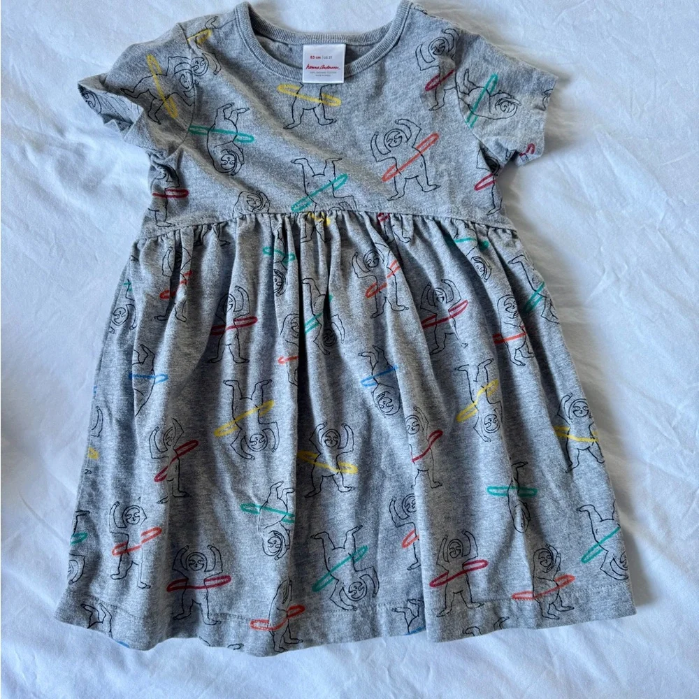 Hanna Andersson Sloth Hula Hoop Short Sleeve Organic Cotton Gray Dress Size 2